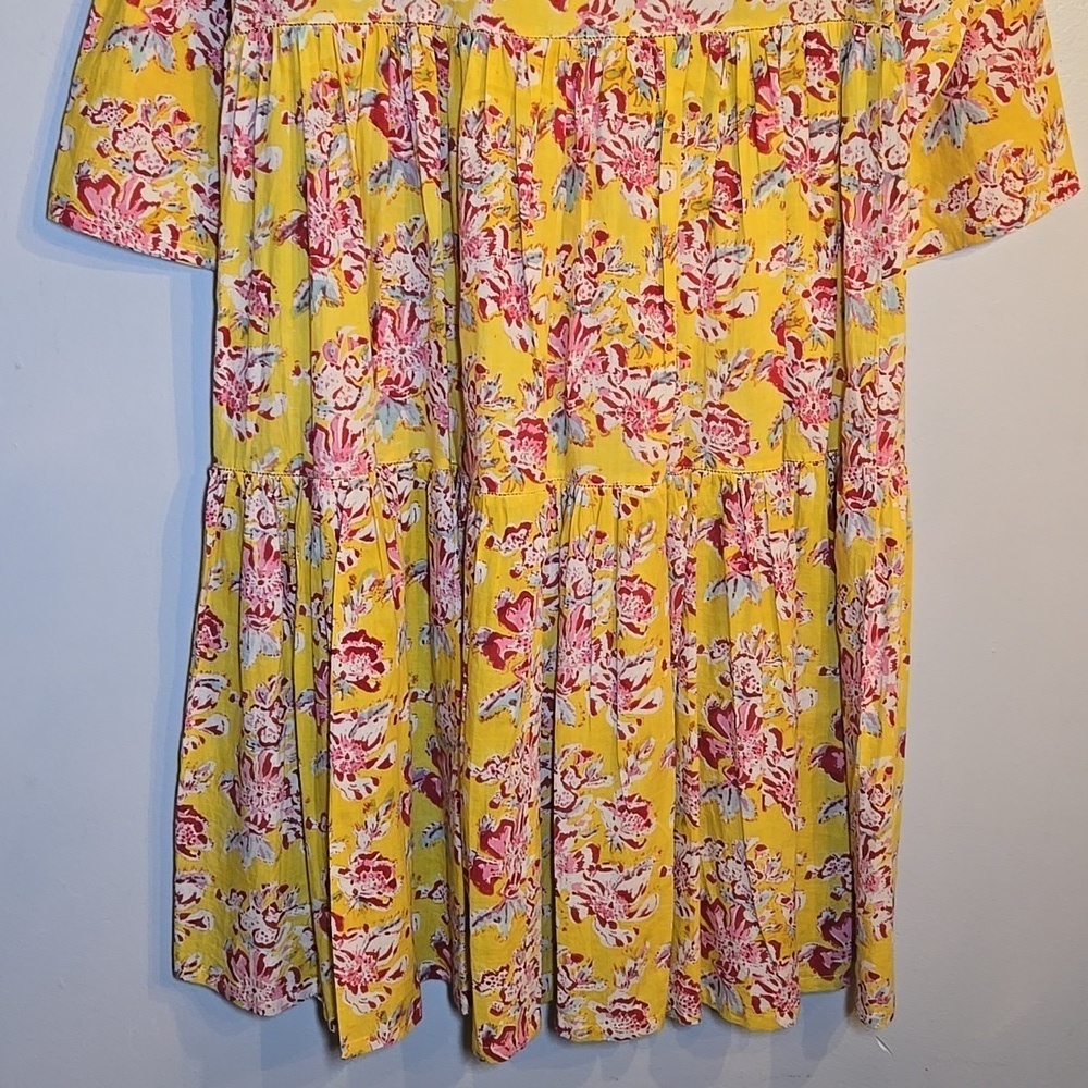Jane Valken Cotton Floral A-Line Teired 3/4 Belled Sleeved Midi Dress NWOT - Picture 10 of 11